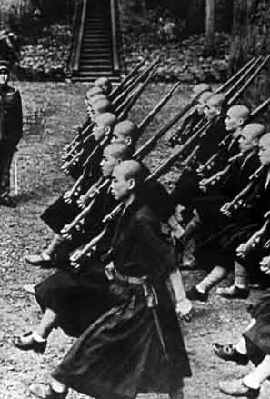 Monks marching w/ bayonets fix'd: Click here for atrocious scenes from Nanking 1937.